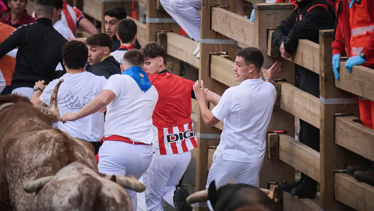 Primer encierro de las fiestas de Tudela 2025 con novillos de Tornay. PABLO LASAOSA