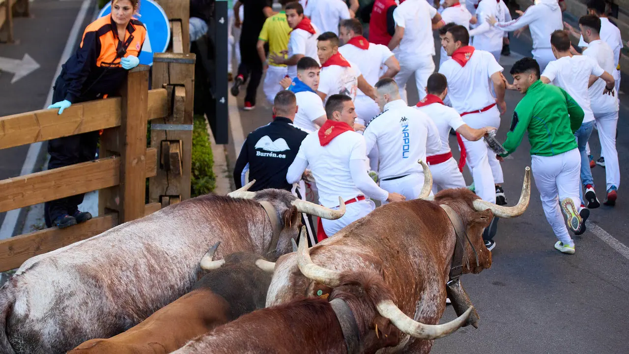 Segundo encierro de fiestas de Tudela 2025 con toros de la ganadería de Herederos de Gregorio Garzón Valdenebro (Jaén). IÑIGO ALZUGARAY