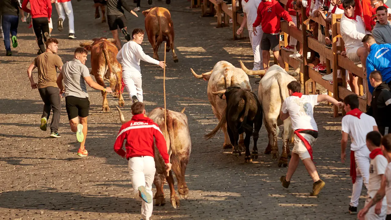 Encierro de novillos en Fiestas de Estella 2025 del 6 de agosto. IRANZU LARRASOAÑA
