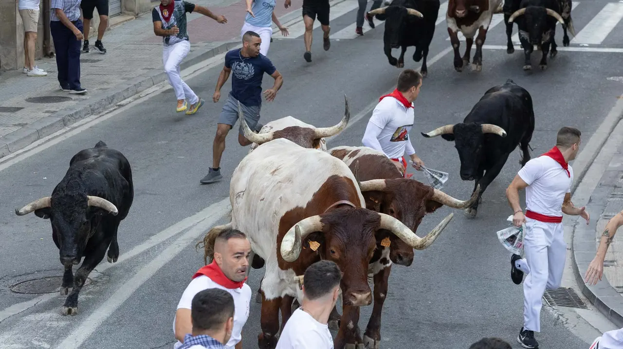 Primer encierro de Tafalla 2025 con toros de la ganadería del Conde de la Corte. Maite H. Mateo..-18