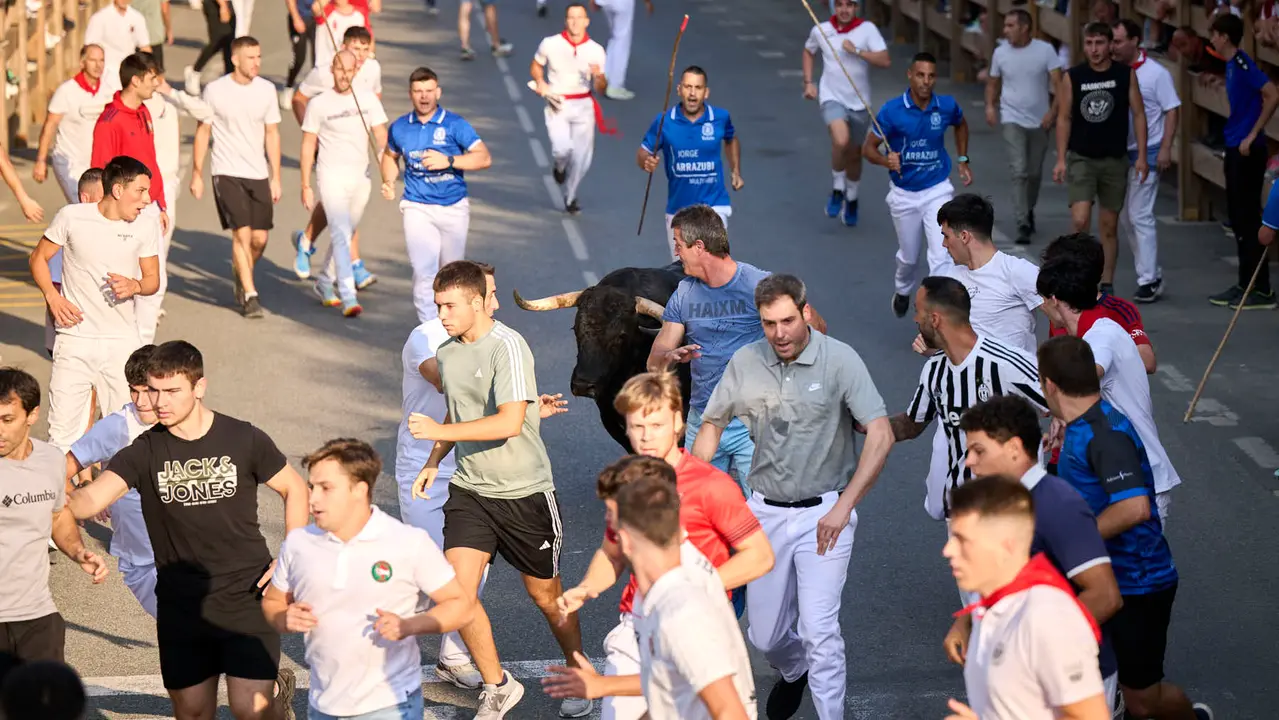 Primer encierro de fiestas de Tafalla 2025 con toros de la ganadería Conde de la Corte. PABLO LASAOSA