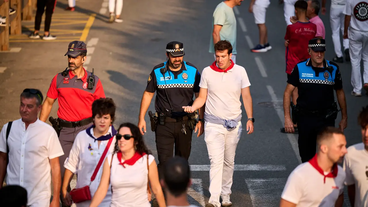 Segundo encierro de las fiestas de Tafalla 2025 con toros de la ganadería de Palha. PABLO LASAOSA