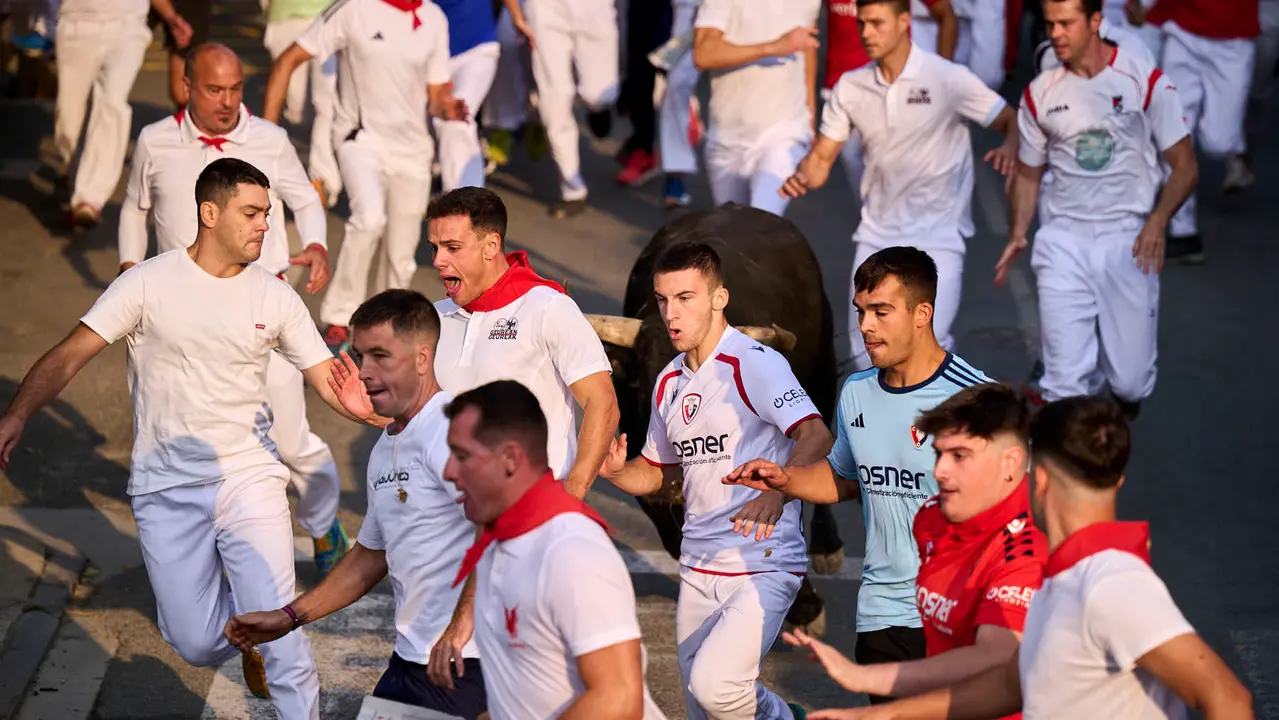 Segundo encierro de las fiestas de Tafalla 2025 con toros de la ganadería de Palha. PABLO LASAOSA