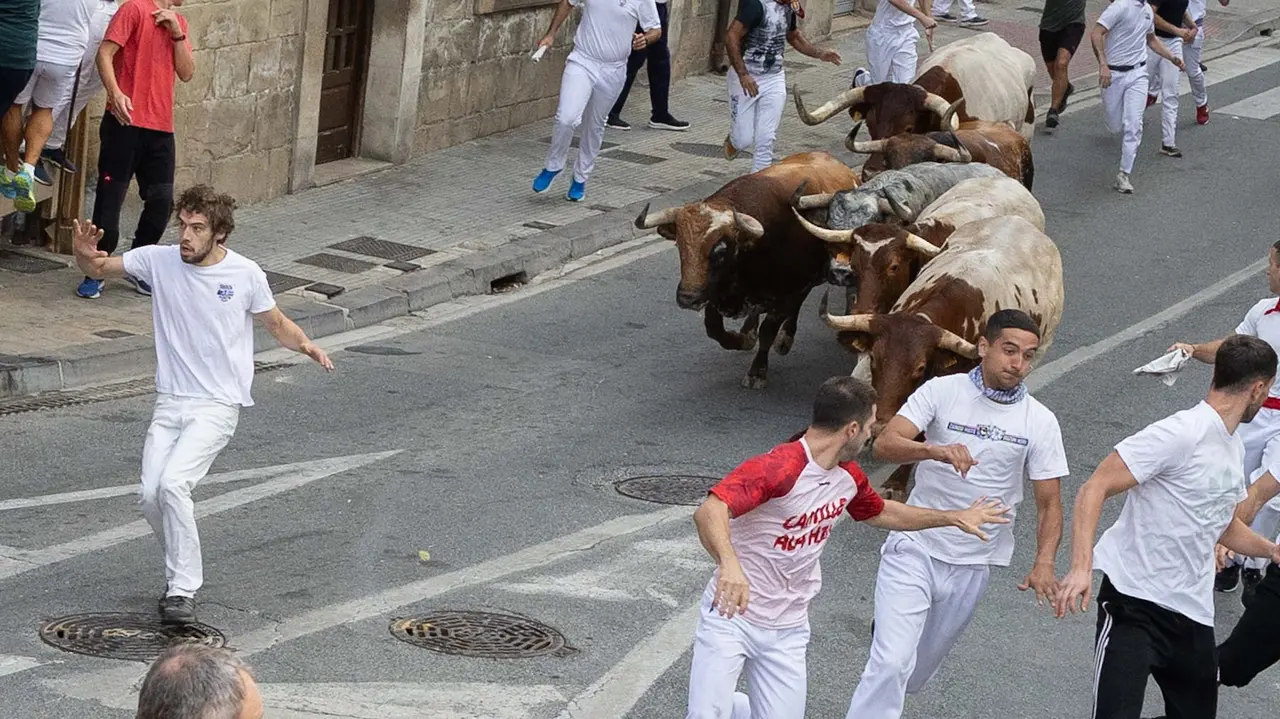 Tercer encierro de Tafalla 2025 con toros de la ganadería Sobral. Maite H. Mateo..-16