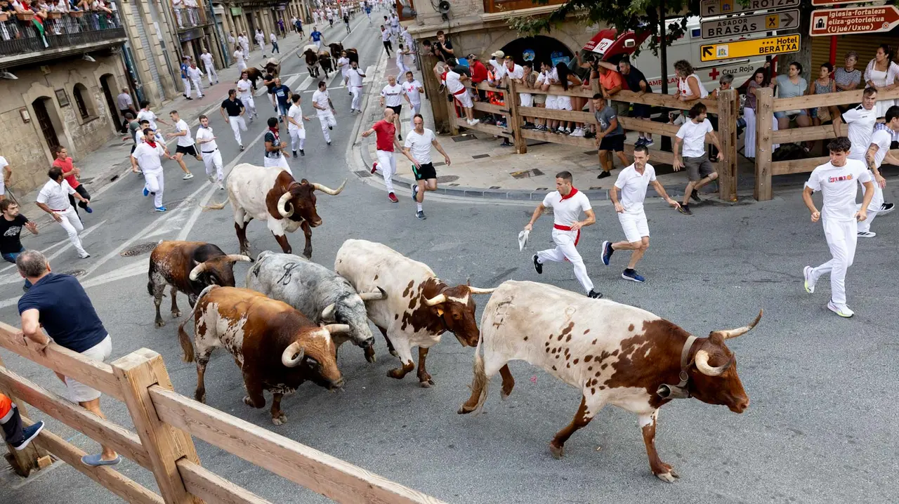 Tercer encierro de Tafalla 2025 con toros de la ganadería Sobral. Maite H. Mateo..-13