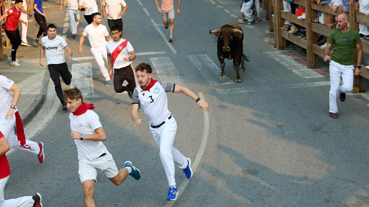 Tercer encierro de las fiestas de Tafalla 2025 con toros de la ganadería de Sobral. IÑIGO ALZUGARAY