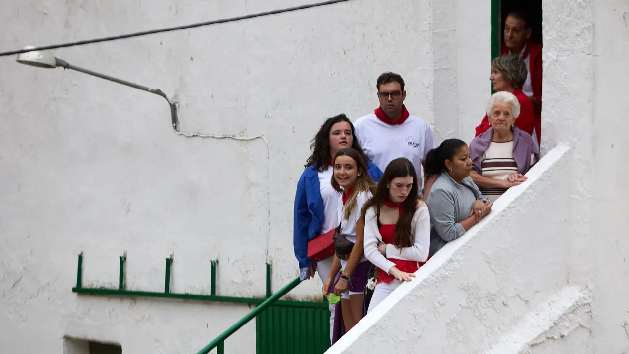 Tercer encierro del Pilón en las fiestas de Falces de 2025 con vacas de la ganadería de Teodoro Vergara de Falces. IÑIGO ALZUGARAY