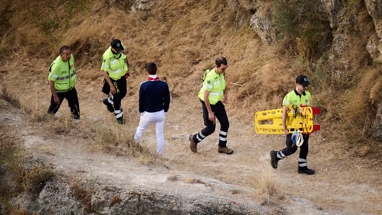 Quinto encierro del Pilón en las fiestas de Falces de 2025 con vacas de la ganadería de Eulogio Mateo de Cárcar.
PABLO LASAOSA