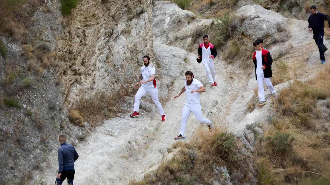Sexto encierro del Pilón en las fiestas de Falces de 2025 con vacas de la ganadería de Hípica Zahorí de Falces. IÑIGO ALZUGARAY