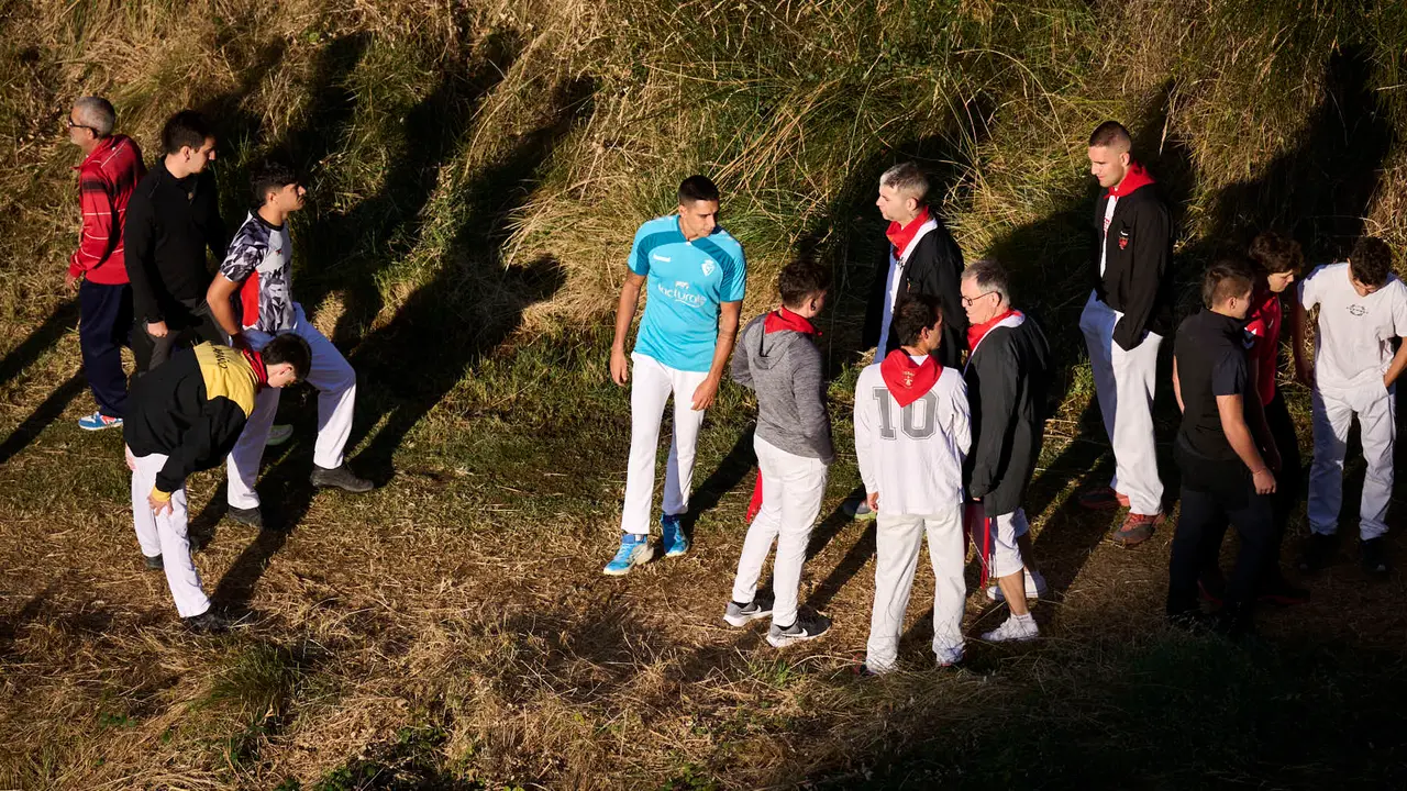 Séptimo encierro del Pilón en las fiestas de Falces de 2025 con vacas de la ganadería de Juan José Laparte de Marcilla. PABLO LASAOSA