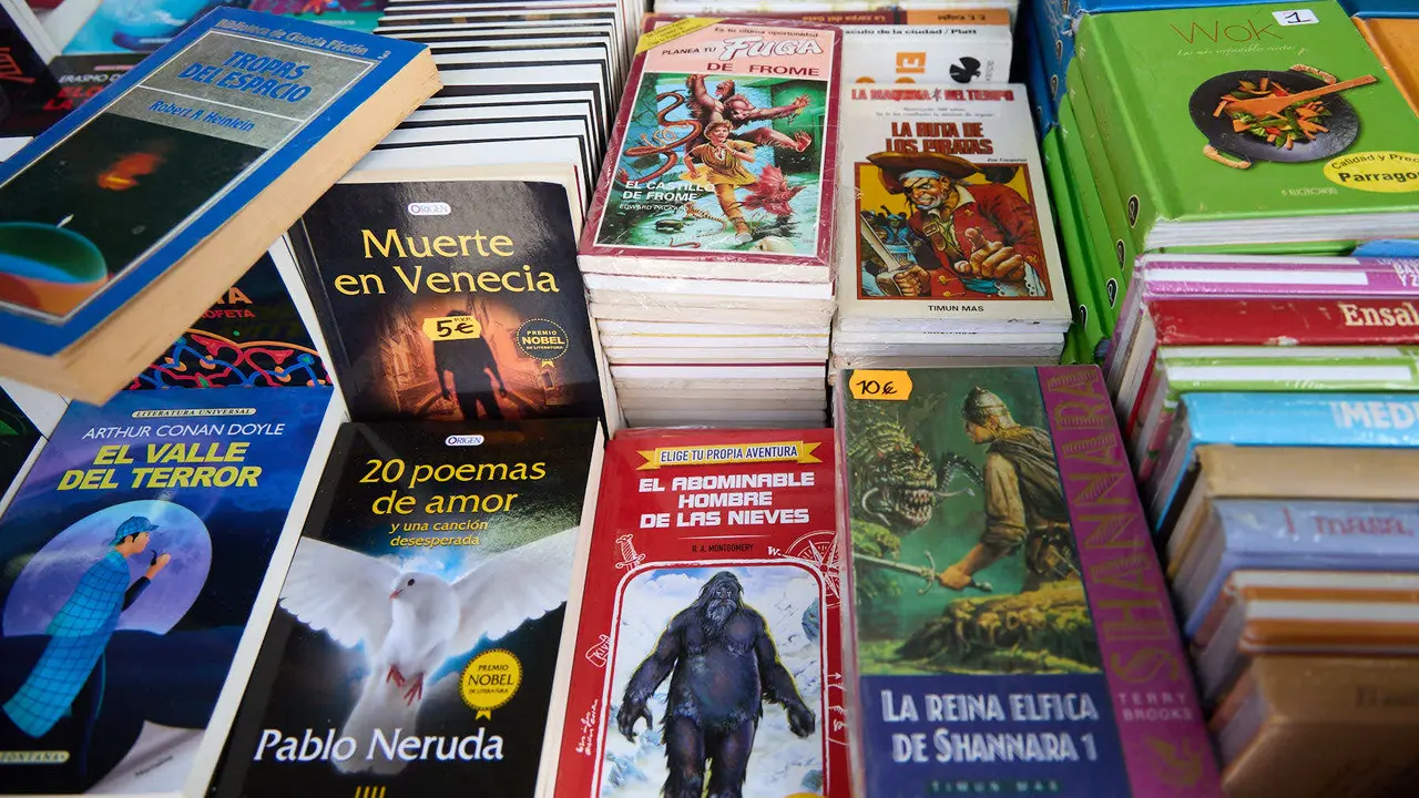 Feria del libro Antiguo y de Ocasión en la plaza del Castillo de Pamplona. IÑIGO ALZUGARAY