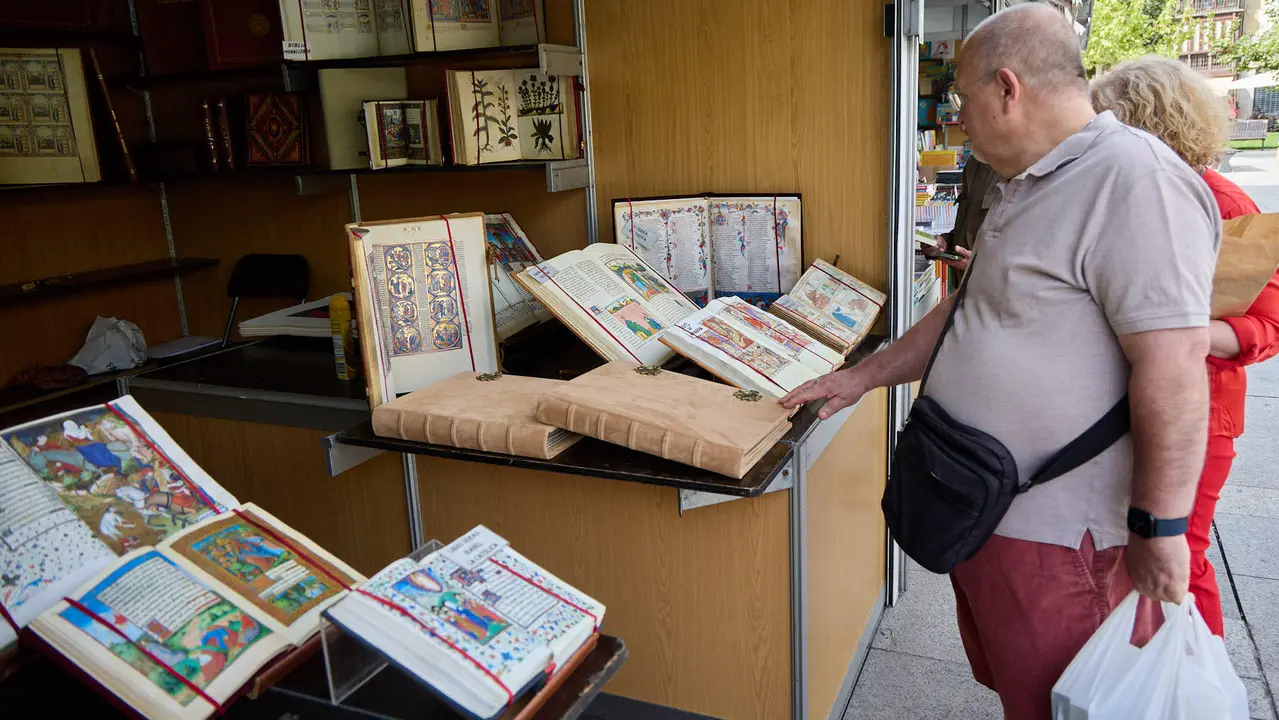 Feria del libro Antiguo y de Ocasión en la plaza del Castillo de Pamplona. IÑIGO ALZUGARAY