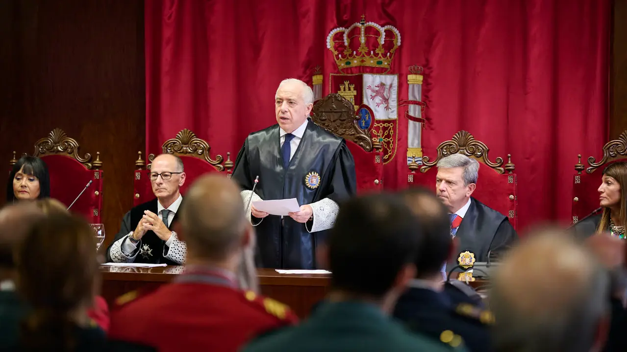 Acto de apertura del año judicial 2025-26 con la intervención del presidente del Tribunal Superior de Justicia de Navarra (TSJN), Julián Huarte; y el fiscal superior de la Comunidad foral, Jaime Goyena. PABLO LASAOSA