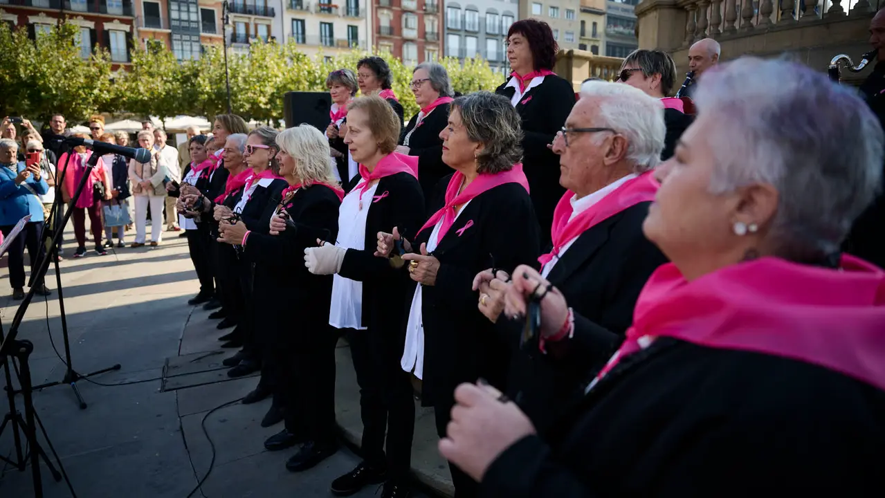 Saray celebra el Día Internacional del Cáncer de Mama en Pamplona. PABLO LASAOSA