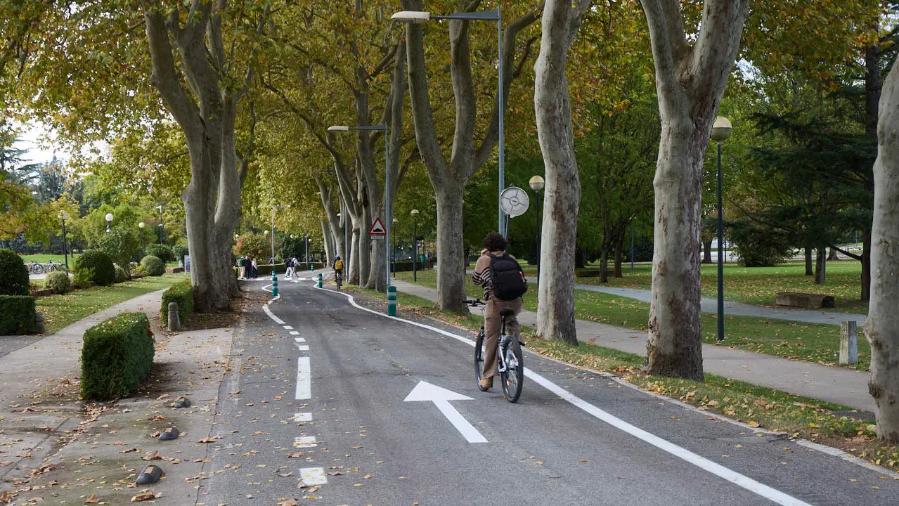 Carretera de la Universidad de Navarra con un único sentido de circulación y nueva señalización horizontal. NAVARRA.COM