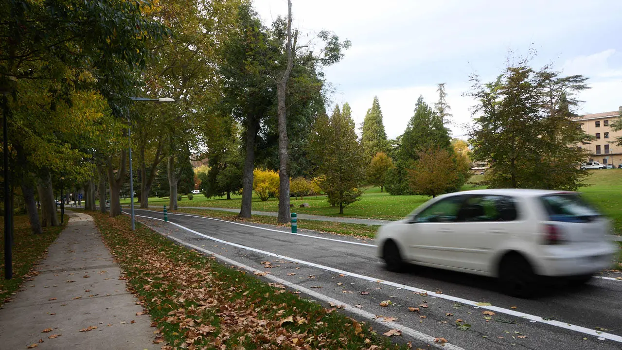 Carretera de la Universidad de Navarra con un único sentido de circulación y nueva señalización horizontal. NAVARRA.COM