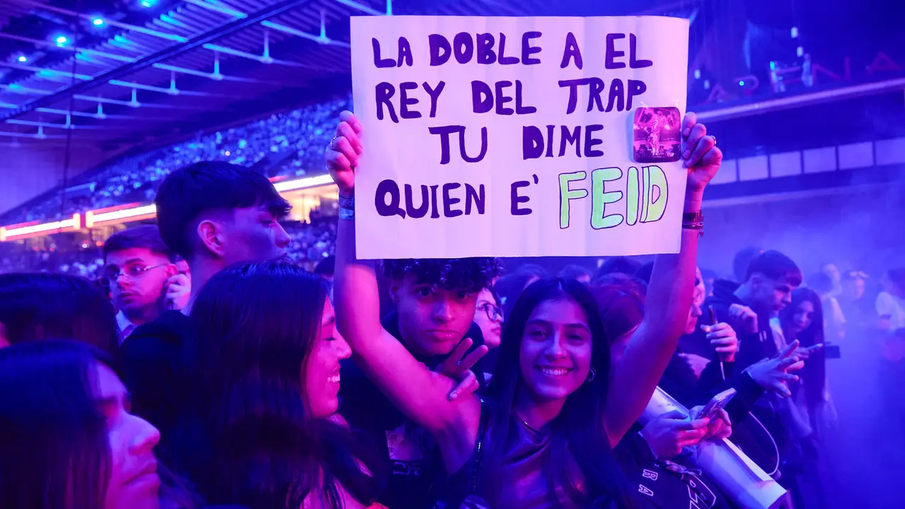 Concierto del cantante y compositor puertorriqueño de reguetón y trap latino Anuel AA en el pabellón Navarra Arena de Pamplona dentro de su gira Europe Tour 2025. IÑIGO ALZUGARAY