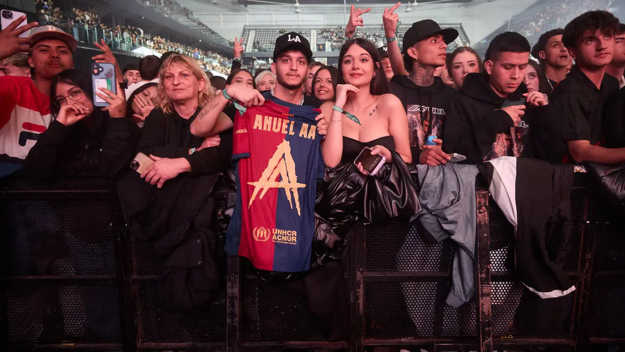 Concierto del cantante y compositor puertorriqueño de reguetón y trap latino Anuel AA en el pabellón Navarra Arena de Pamplona dentro de su gira Europe Tour 2025. IÑIGO ALZUGARAY
