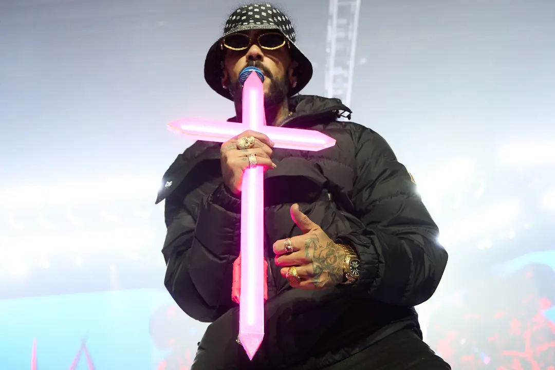 Concierto del cantante y compositor puertorriqueño de reguetón y trap latino Anuel AA en el pabellón Navarra Arena de Pamplona dentro de su gira Europe Tour 2025. IÑIGO ALZUGARAY