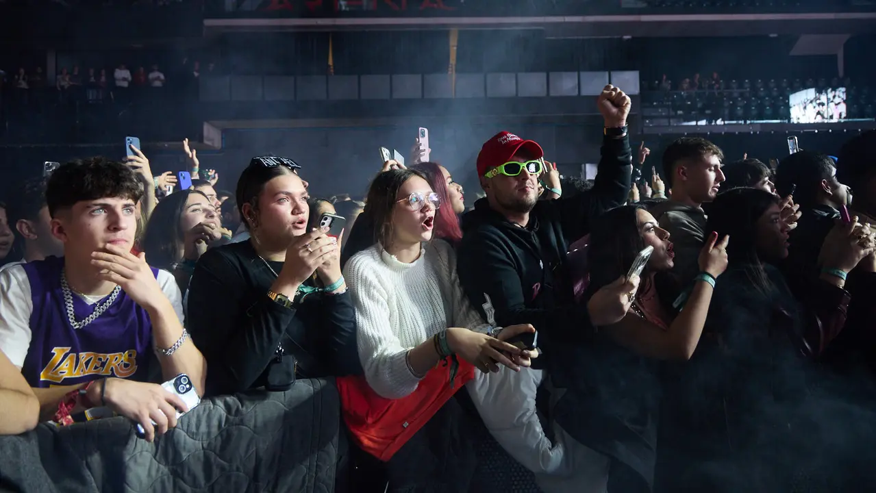 Concierto del cantante y compositor puertorriqueño de reguetón y trap latino Anuel AA en el pabellón Navarra Arena de Pamplona dentro de su gira Europe Tour 2025. IÑIGO ALZUGARAY