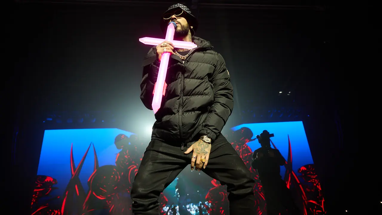 Concierto del cantante y compositor puertorriqueño de reguetón y trap latino Anuel AA en el pabellón Navarra Arena de Pamplona dentro de su gira Europe Tour 2025. IÑIGO ALZUGARAY