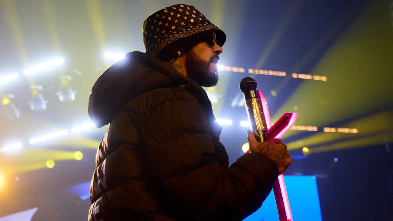 Concierto del cantante y compositor puertorriqueño de reguetón y trap latino Anuel AA en el pabellón Navarra Arena de Pamplona dentro de su gira Europe Tour 2025. IÑIGO ALZUGARAY