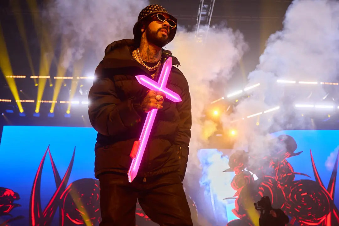 Concierto del cantante y compositor puertorriqueño de reguetón y trap latino Anuel AA en el pabellón Navarra Arena de Pamplona dentro de su gira Europe Tour 2025. IÑIGO ALZUGARAY