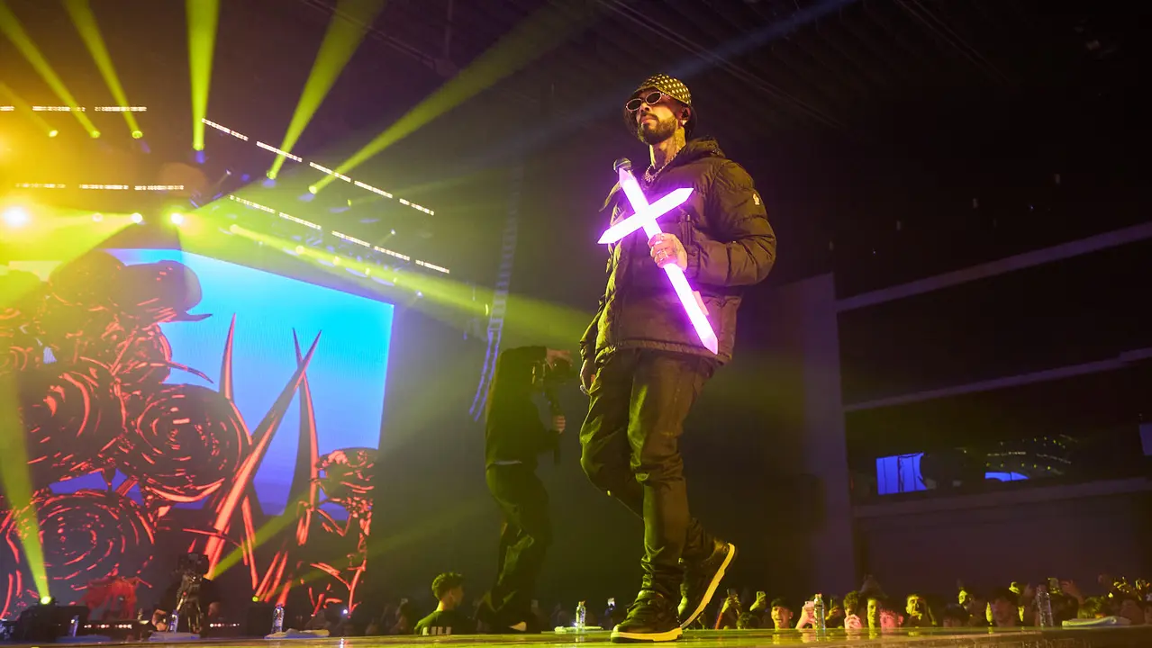 Concierto del cantante y compositor puertorriqueño de reguetón y trap latino Anuel AA en el pabellón Navarra Arena de Pamplona dentro de su gira Europe Tour 2025. IÑIGO ALZUGARAY