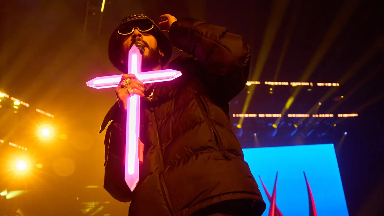 Concierto del cantante y compositor puertorriqueño de reguetón y trap latino Anuel AA en el pabellón Navarra Arena de Pamplona dentro de su gira Europe Tour 2025. IÑIGO ALZUGARAY