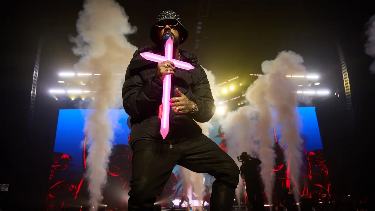 Concierto del cantante y compositor puertorriqueño de reguetón y trap latino Anuel AA en el pabellón Navarra Arena de Pamplona dentro de su gira Europe Tour 2025. IÑIGO ALZUGARAY