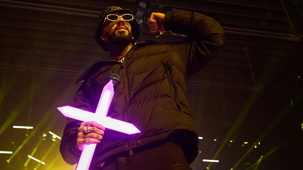 Concierto del cantante y compositor puertorriqueño de reguetón y trap latino Anuel AA en el pabellón Navarra Arena de Pamplona dentro de su gira Europe Tour 2025. IÑIGO ALZUGARAY