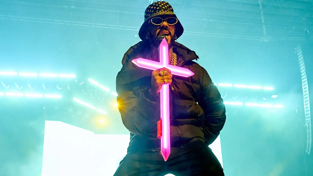 Concierto del cantante y compositor puertorriqueño de reguetón y trap latino Anuel AA en el pabellón Navarra Arena de Pamplona dentro de su gira Europe Tour 2025. IÑIGO ALZUGARAY