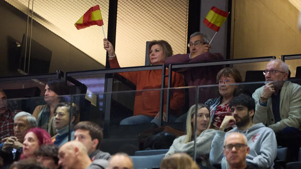 Partido de balonmano entre Espa&ntilde;a y Eslovaquia en el pabell&oacute;n Navarra Arena de Pamplona. I&Ntilde;IGO ALZUGARAY