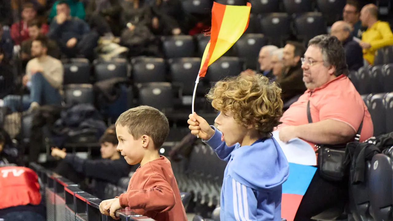 Partido de balonmano entre Espa&ntilde;a y Eslovaquia en el pabell&oacute;n Navarra Arena de Pamplona. I&Ntilde;IGO ALZUGARAY