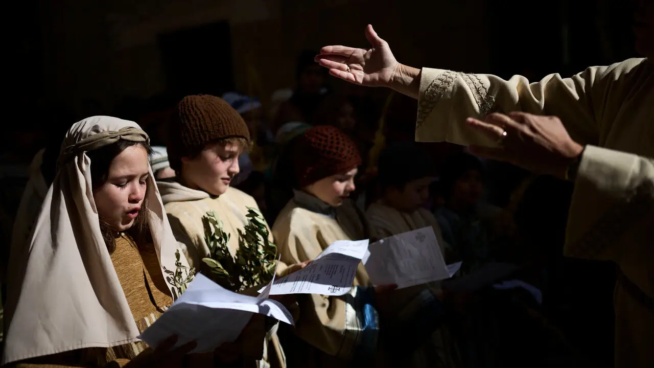 Procesi&oacute;n y bendici&oacute;n de ramos y palmas durante el Domingo de Ramos 2026. PABLO LASAOSA