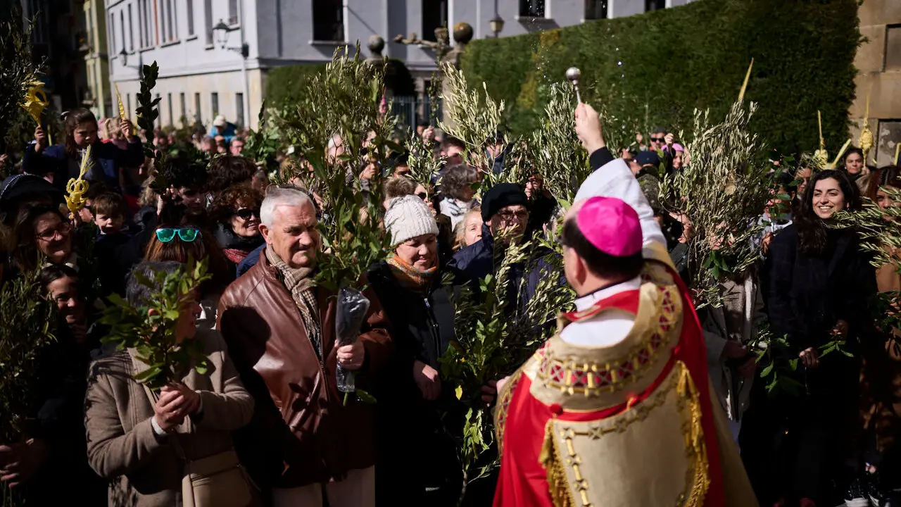 Procesi&oacute;n y bendici&oacute;n de ramos y palmas durante el Domingo de Ramos 2026. PABLO LASAOSA