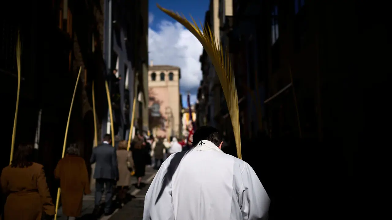Procesi&oacute;n y bendici&oacute;n de ramos y palmas durante el Domingo de Ramos 2026. PABLO LASAOSA