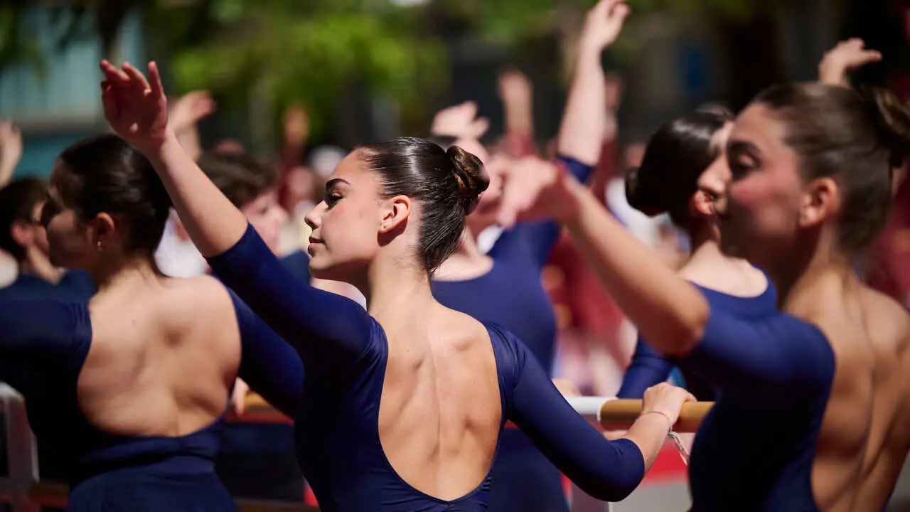 El alumnado de las escuelas que componen la Asociaci&oacute;n Haizea de Navarra realiza una serie de exhibiciones de distintos estilos y niveles para celebrar el D&iacute;a Internacional de la Danza. PABLO LASAOSA