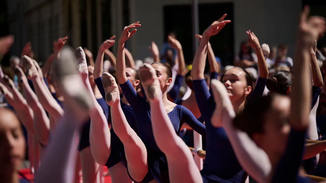 El alumnado de las escuelas que componen la Asociaci&oacute;n Haizea de Navarra realiza una serie de exhibiciones de distintos estilos y niveles para celebrar el D&iacute;a Internacional de la Danza. PABLO LASAOSA