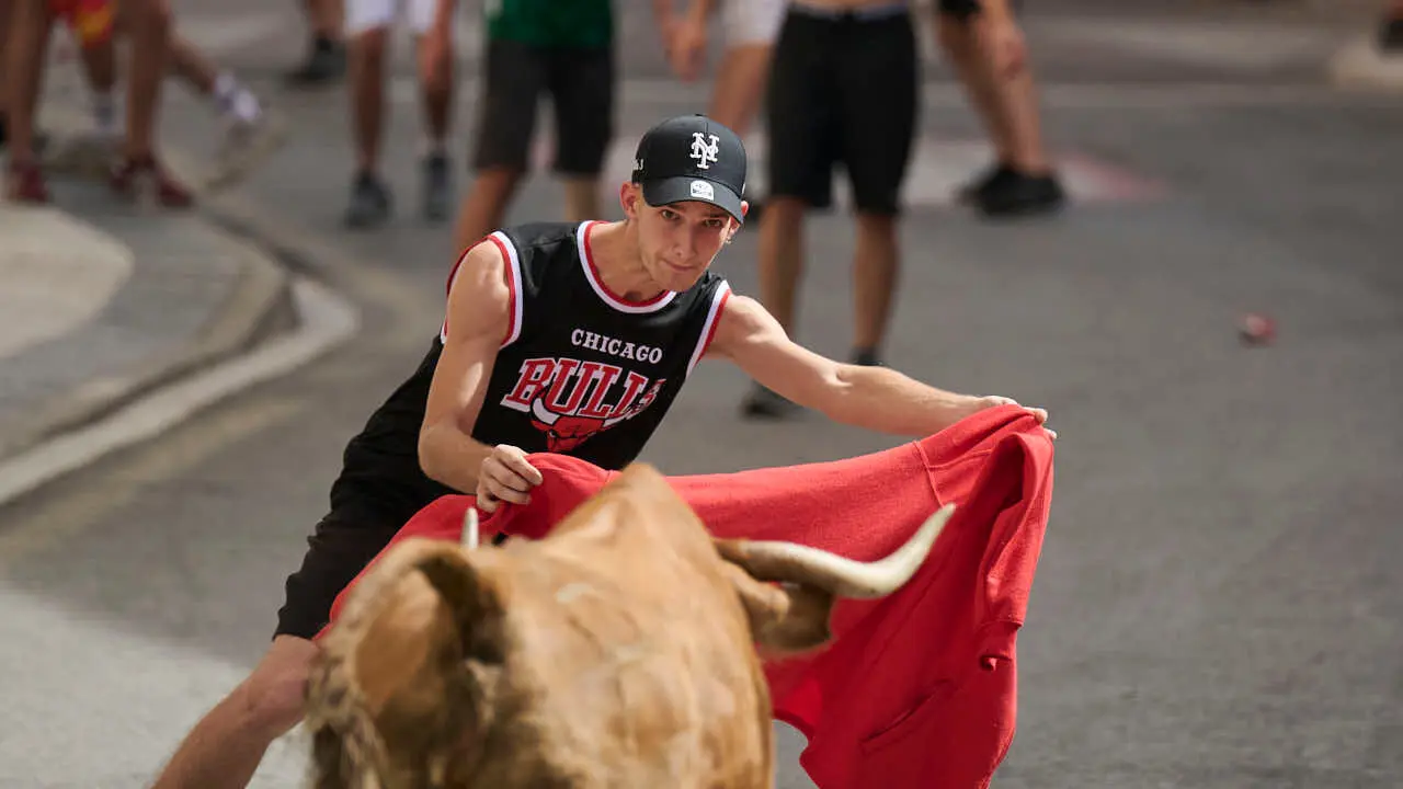 Suelta de vacas por las calles en fiestas de Mutilva 2026. PABLO LASAOSA