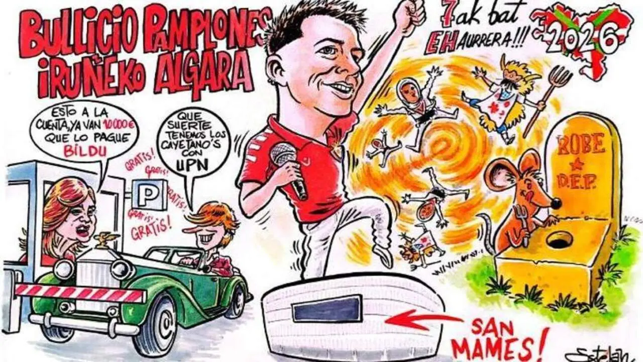 Pancarta de la pe&ntilde;a El Bullicio Pamplon&eacute;s para los Sanfermines de 2026.