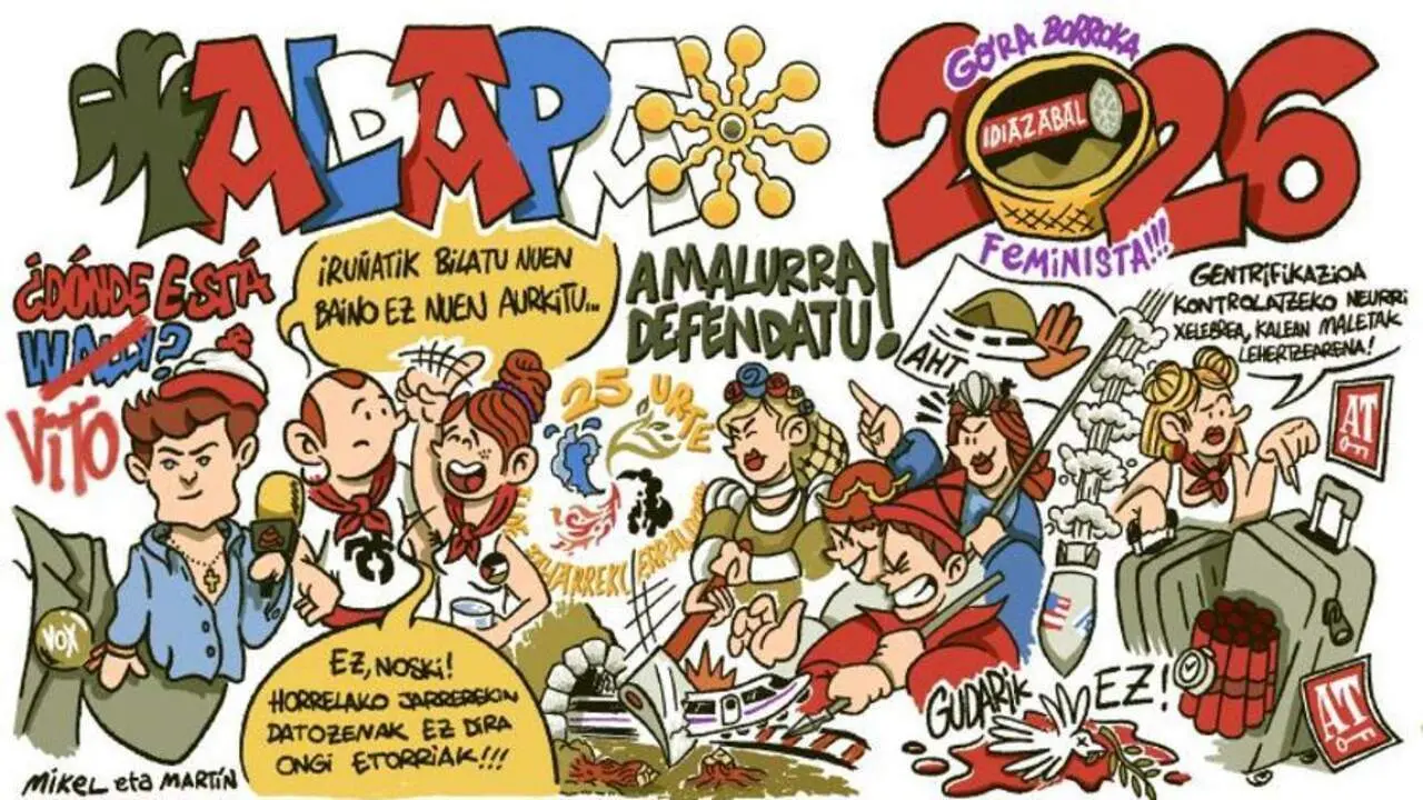 Pancarta de la pe&ntilde;a Aldapa para los Sanfermines de 2026.
