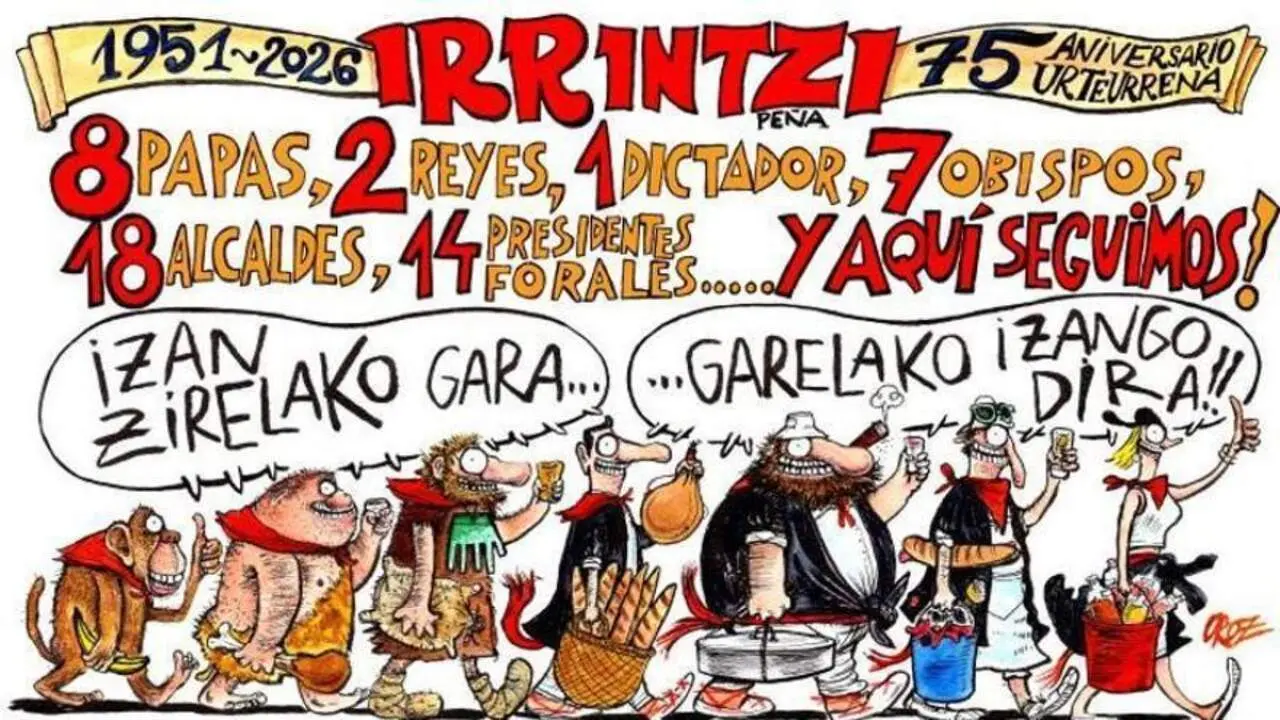 Pancarta de la pe&ntilde;a Irrintzi para los Sanfermines de 2026.