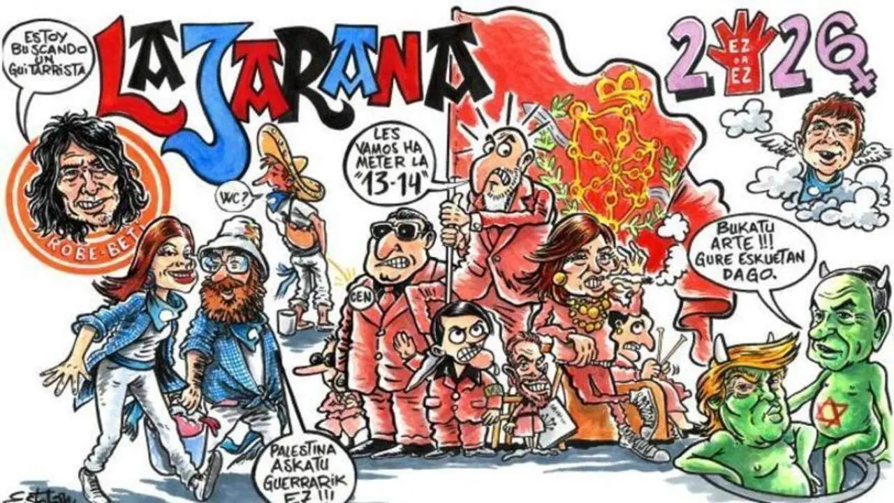 Pancarta de la pe&ntilde;a La Jarana para los Sanfermines de 2026.