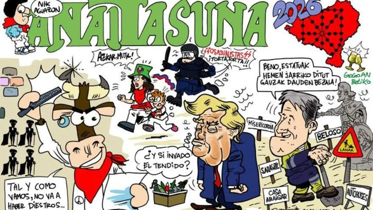 Pancarta de la pe&ntilde;a Anaitasuna para los Sanfermines de 2026.