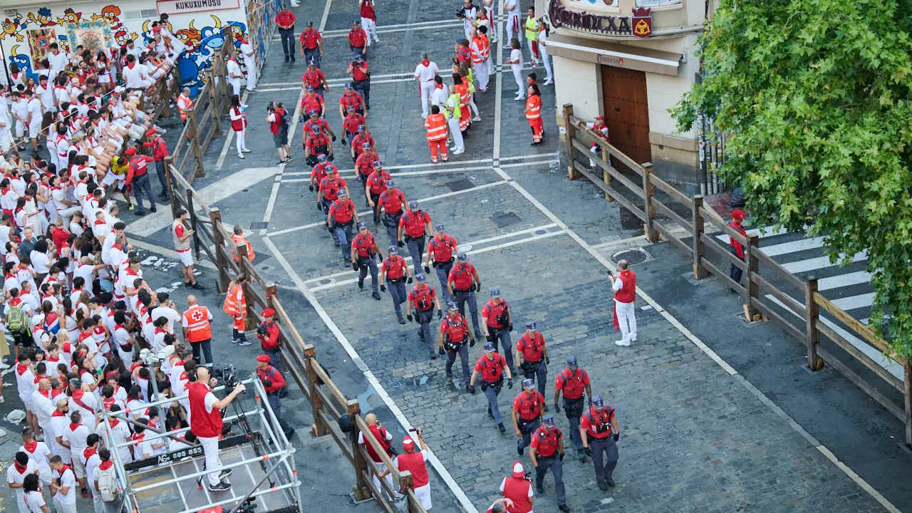 Segundo encierro de San Ferm&iacute;n 2026 con toros de Cebada Gago en Telef&oacute;nica. PABLO LASAOSA
