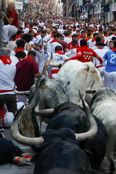 Segundo encierro de las fiestas de San Ferm&iacute;n 2026 con toros de la ganader&iacute;a gaditana de Cebada Gago. EFE