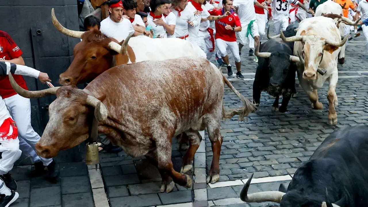 Segundo encierro de las fiestas de San Ferm&iacute;n 2026 con toros de la ganader&iacute;a gaditana de Cebada Gago. EFE