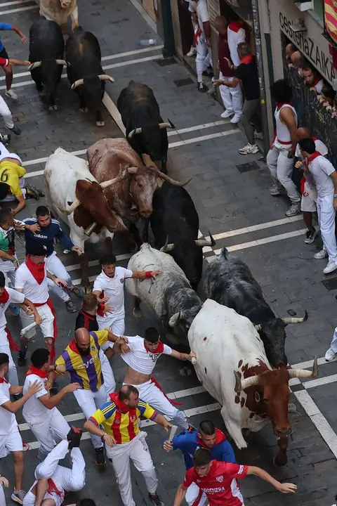 Segundo encierro de las fiestas de San Ferm&iacute;n 2026 con toros de la ganader&iacute;a gaditana de Cebada Gago. EFE