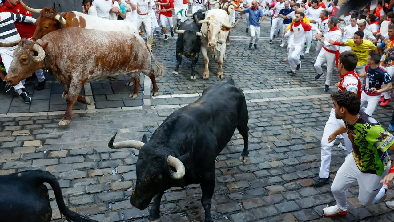 Segundo encierro de las fiestas de San Ferm&iacute;n 2026 con toros de la ganader&iacute;a gaditana de Cebada Gago. EFE